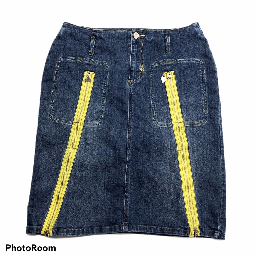 Mecca Femme Denim Pencil Skirt Zipper Decoration